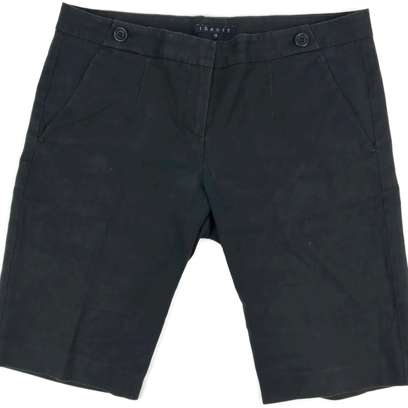 Theory Bermuda Shorts Sz 12 Black Flat Front 35 - Picture 2 of 8
